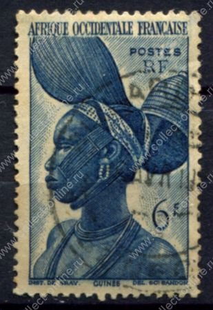 Французская Западная Африка 1947 г. • Iv# 38 • 6 fr. • осн. выпуск • гвинейская девушка • Used F-VF