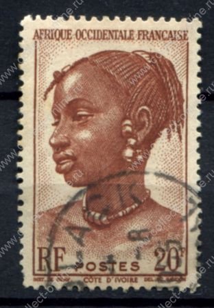 Французская Западная Африка 1947 г. • Iv# 41 • 20 fr. • осн. выпуск • девушка из Кот-Д"Ивуара • Used F-VF