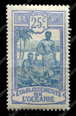Французская Океания 1913-1920 гг. • Iv# 28 • 25 c. • осн. выпуск • рабочие Канака • MH OG VF