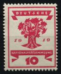 Германия 1919 г. • Mi# 107 • 10 pf. • Национальное собрание • дерево • стандарт • MNH OG VF