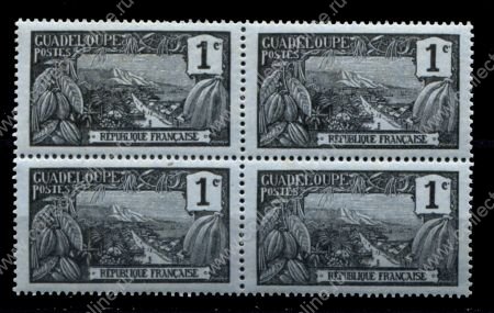 Гваделупа 1905-1907 г. • Iv# 55 • 1 c. • основной выпуск • вид на Бас-Терр • кв. блок • MNH OG VF