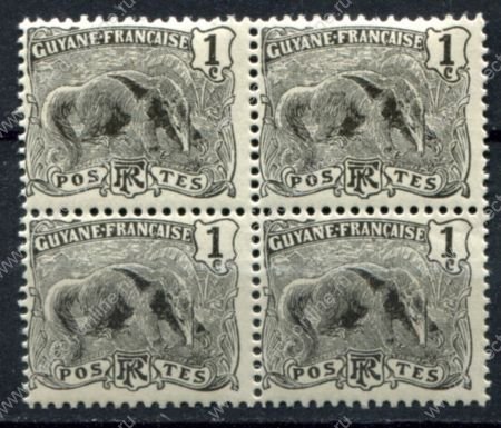 Французская Гвиана 1904-1907 гг. • Iv# 49 • 1 c. • муравьед • стандарт • кв. блок • MNH OG VF