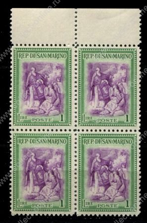 Сан-Марино 1947 г. • Mi# 379 • 1 L. • Благословение Республики • кв. блок • MNH OG XF+