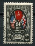 СССР 1944 г. • Сол# 906 • 60 коп. • День Объединенных наций • флаги СССР,США и Великобритании • Used(ФГ) OG VF