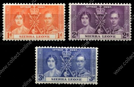 Сьерра-Леоне 1937 г. • Gb# 185-187 • 1 - 3 d. • Коронация Георга VI • MH OG F • полн. серия ( кат.- £3,25 )