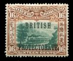 Северное Борнео 1901-1905 гг. • Gb# 136a • 16 c. • надпечатка "Британский протекторат" • поезд в джунглях • MH OG VF ( кат. - £190 ) ®