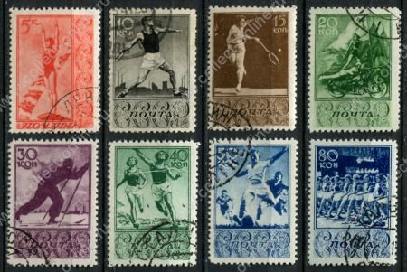 СССР 1938 г. • Сол# 645-652 • 5 - 80 коп. • Спорт в СССР • полн. серия • Used(ФГ) OG VF