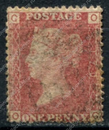 Великобритания 1858-1879 гг. • Gb# 44 (pl. 170) • 1 d. • Королева Виктория • Used VF ( кат.- £3 )