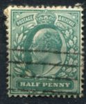 Великобритания 1902-1910 гг. • Gb# 216 • ½ d. • Эдуард VII • сине-зеленая • стандарт • Used XF ( кат.- £1,5 )
