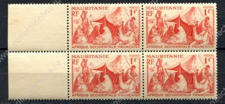 Мавритания 1938 г. • Iv# 87 • 1 fr. • осн. выпуск, кочевники • кв. блок • MNH OG XF+ 