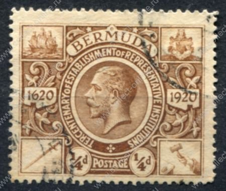 Бермуды 1921 г. • Gb# 74 • ¼ d. • 300-летие губернаторства на островах • Георг V • Used VF ( кат. - £5 )