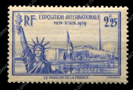 Франция 1939 г. • Iv# 426 • 2.25 fr. • Международная выставка. Нью-Йорк • MNH OG VF • ( кат. - €20 )