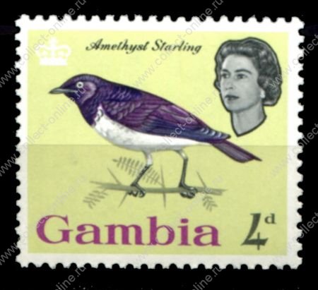 Гамбия 1963 г. • Gb# 198 • 4 d. • Елизавета II • осн. выпуск • птицы • MNH OG VF ( кат. - £3 )