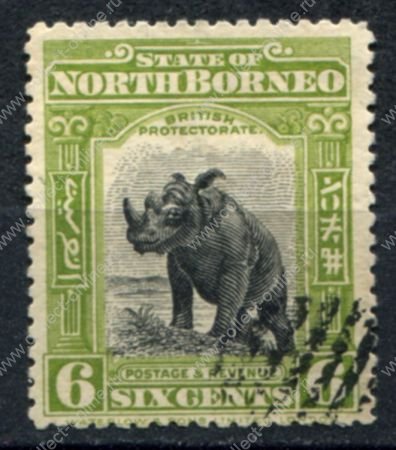 Северное Борнео 1909-1923 гг. • Gb# 168 • 6 c. • осн. выпуск • носорог • Used VF