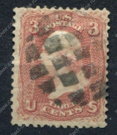 США 1861 г. • Sc# 65 • 3 c. • Джордж Вашингтон • розовая • Used F-VF