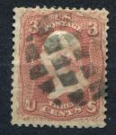США 1861 г. • Sc# 65 • 3 c. • Джордж Вашингтон • розовая • Used F-VF