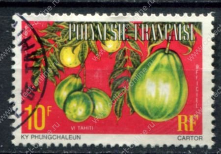 Французская Океания 1977 г. • Sc# O7 • 10 fr. • фрукты, "таити" • официальная почта • Used VF