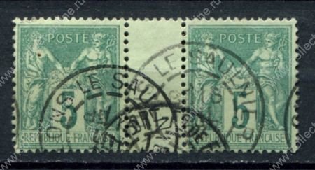 Франция 1876-1877 гг. • Iv# 75 • 5 c. • "Мир и торговля"(аллегория) • стандарт (тип II) • пара с дорожкой! • Used XF