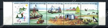 Бельгия 1988 г. • Mi# 2325-2328 • Охрана моря и побережья, купон - русалка • полн. серия,сцепка • MNH OG VF ( кат.- € 6 )