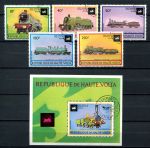 Буркина Фасо 1973 г. • Mi# 440-444, block 13 • паровозы и локомотивы • полн. серия + блок • Used(ФГ) OG NH VF