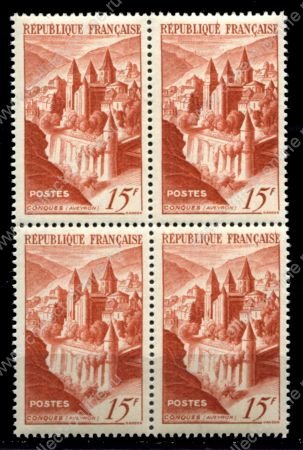 Франция 1947 г. • iv# 792 • 15 fr. • Архитектура • Аббатство Конк, Авейроне • кв. блок • MNH OG VF