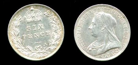 Великобритания 1893 г. • KM# 779 • 6 пенсов • королева Виктория • регулярный выпуск • MS BU ( кат. - $125 )