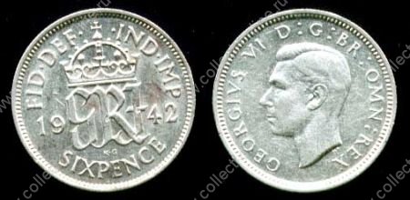 Великобритания 1942 г. • KM# 852 • 6 пенсов • Георг VI • регулярный выпуск • BU-