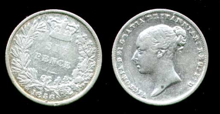 Великобритания 1856 г. • KM# 733.1 • 6 пенсов • Виктория • серебро • регулярный выпуск • F-