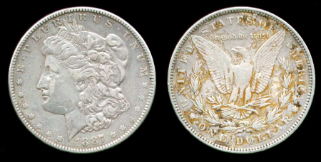 США 1887г. KM # 110 / 1$ МОРГАН СЕРЕБРО / XF-AUNC / ГЕРБЫ