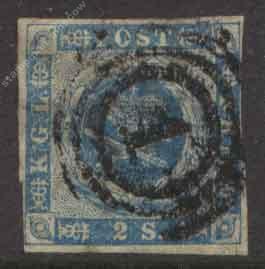 Дания 1854-1857 гг. • SC# 3 • 2 s. • 2-й выпуск • синяя • Used VF ( кат. - $60 )