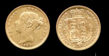 Великобритания 1883 г. • KM# 735.1 • полсоверена • королевский герб • золото • регулярный выпуск • XF ( кат. - $600 )