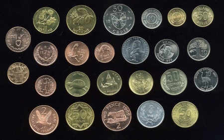 Набор 25 иностранных монет (фауна, экзотика ...) • MS BU