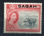 Сабах 1964 г. • Gb# 415 • 25 c. • Елизавета II • осн. выпуск (надпечатки) • носорог • MNH OG VF