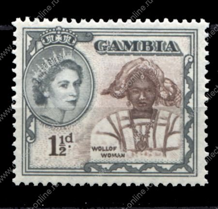 Гамбия 1953-1959 гг. • Gb# 173 • 1½ d. • Елизавета II • осн. выпуск • национальный костюм • MH OG VF