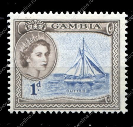 Гамбия 1953-1959 гг. • Gb# 172 • 1 d. • Елизавета II • осн. выпуск • парусник • MH OG VF