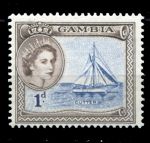 Гамбия 1953-1959 гг. • Gb# 172 • 1 d. • Елизавета II • осн. выпуск • парусник • MH OG VF