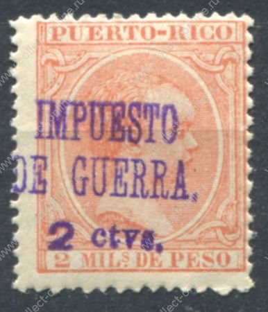 Пуэрто-Рико 1898 г. • SC# MR2 • 2 c. на 2 m. • военный сбор • король Альфонс XIII • надпечатка • стандарт • MH OG VF