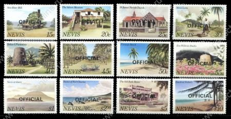 Невис 1981 г. • Sc# 11-22 • 15 c. - 10$ • надпечатки на осн. выпуске • официальная почта • полн. серия • MNH OG XF