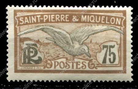 Сен-Пьер и Микелон 1909-1917 гг. • Iv# 90 • 75 c. • осн. выпуск • чайка • MH OG VF