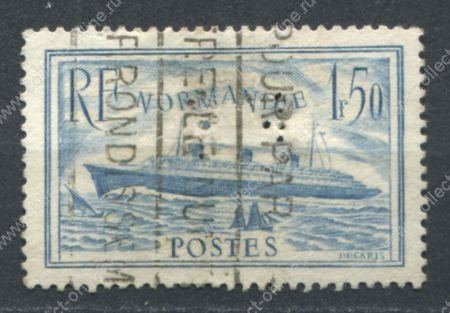 Франция 1936 г. • Mi# 316 • 1.50 fr. • пароход "Нормандия" (голубая) • Used VF ( кат. - $15 )