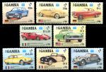Гамбия 1986 г. • Mi# 626-33 (Gb# 650-7 ) • 25 b. - 10 D. • Филателистическая выставка "Ameripex-86" • автомобили разных стран • полн. серия • MNH OG XF ( кат.- € 20 )