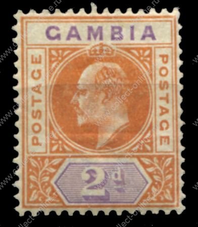 Гамбия 1902-1905 гг. • Gb# 47 • 2 d. • Эдуард VII • стандарт • MH OG VF ( кат. - £4 )