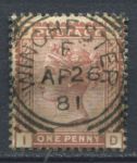 Великобритания 1880-1881 гг. • Gb# 166 • 1 d. • Королева Виктория • стандарт • Used XF ( кат.- £ 15 )