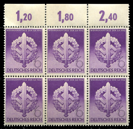 Германия 3-й рейх 1942 г. • Mi# 818 • День штурмовиков • блок 6м. • MNH OG XF+