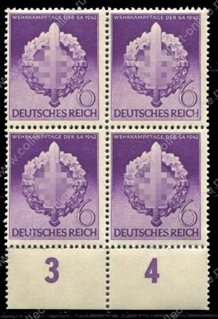 Германия 3-й рейх 1942 г. • Mi# 818 • 6 pf. • День штурмовиков • кв. блок • MNH OG XF+