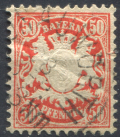 Бавария 1876-1881 гг. • Mi# 42 • 50 pf. • герб • Used VF ( кат.- € 9 )