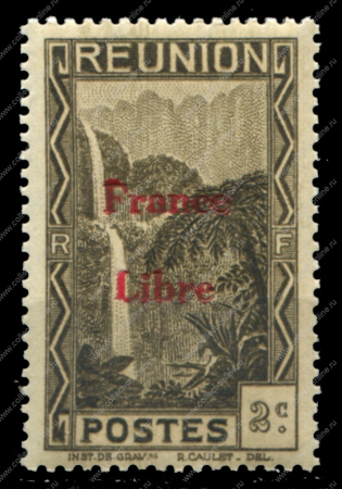 Реюньон 1943 г. • Iv# 219 • 2 c. • надпечатка "Свободная Франция" • водопад • MH OG VF ( кат.- € 1,5 )