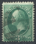 США 1873 г. • SC# 158 • 3 c. • Президент Джордж Вашингтон • Used F-VF