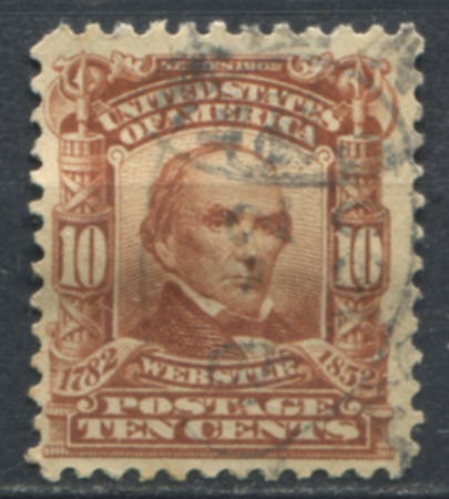 США 1902-1903 гг. • SC# 307 • 10 c. • Дэниел Уэбстер • стандарт • Used VF ( кат. - $3 )