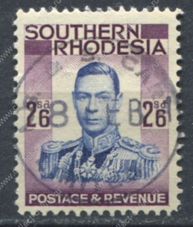 Южная Родезия 1937 г. • Gb# 51 • 2s.6d. • Георг VI (военный мундир) • Used VF ( кат. - £8 )